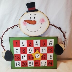 Snowman Vtg Metal Countdown To Christmas Calendar Sign W/Star Marker